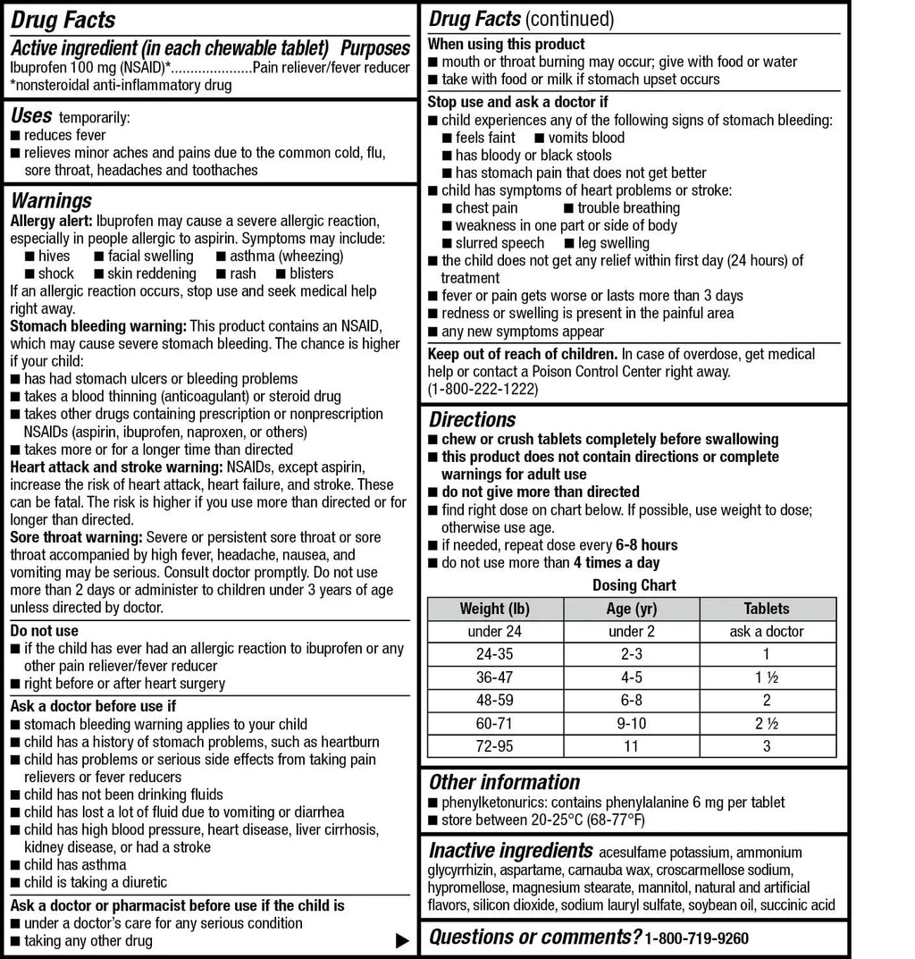 Childrens Ibuprofen Chewable Tablets, 100 mg, Orange Flavor, Pain Reliever and Fever Reducer, 24 Count GoodSenseBuy Supplements Australia