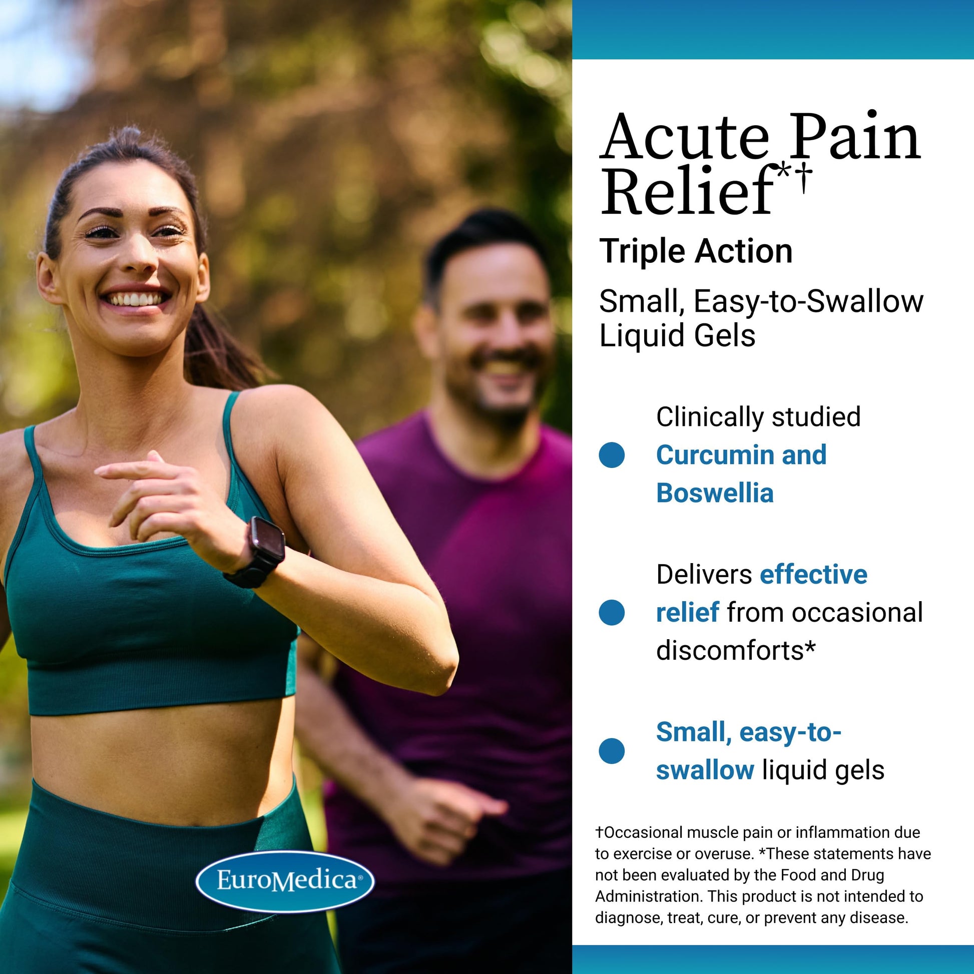 EuroMedica Acute Pain Relief - Dietary Supplement with BCM-95 Curcumin & BOS-10 Boswellia - Black Sesame Seed Oil Supplement to Support Relief of Occasional Discomfort - 60 Liquid Gels EuroMedicaBuy Supplements Australia