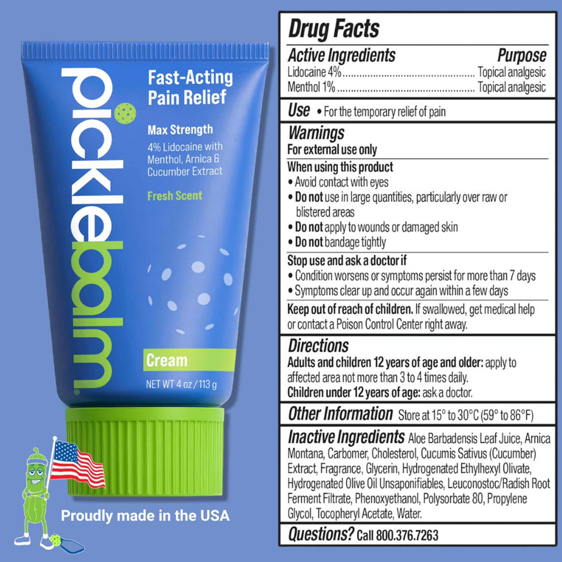 PickleBalm Pickleball Post-Game Muscle Pain Relief Cream with 4% Lidocaine, Arnica, Menthol, Cucumber Seed Extract for Shoulders, Knees, Wrists, and More, 4oz Cream PickleBalmBuy Supplements Australia