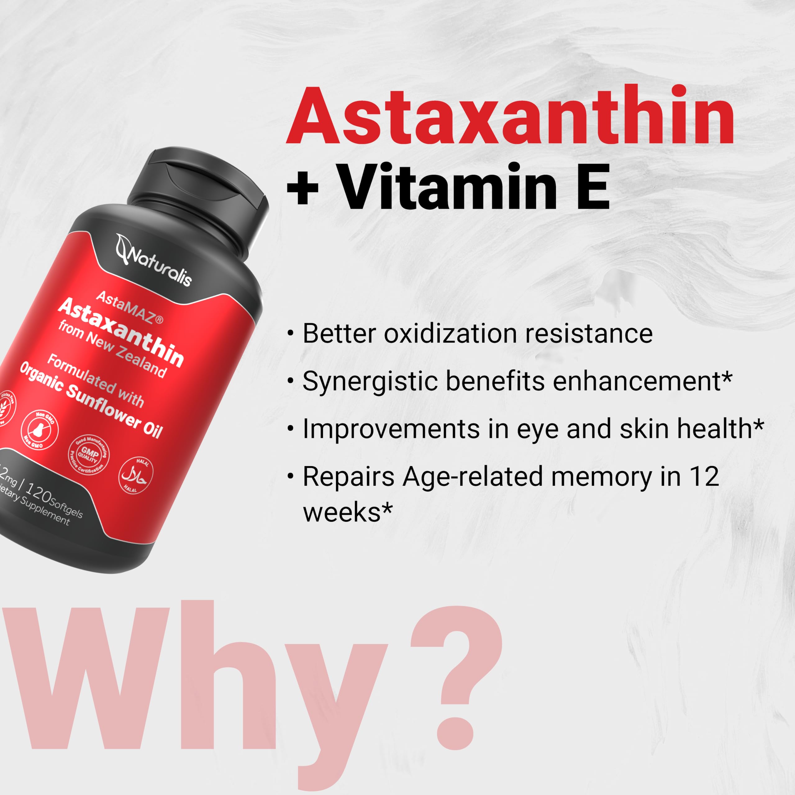 Naturalis New Zealand Astaxanthin (12mg) | Enhanced with Natural Vitamin E | Non-GMO, Soy & Gluten Free | 120 Softgels (4 Month Supply) NaturalisBuy Supplements Australia