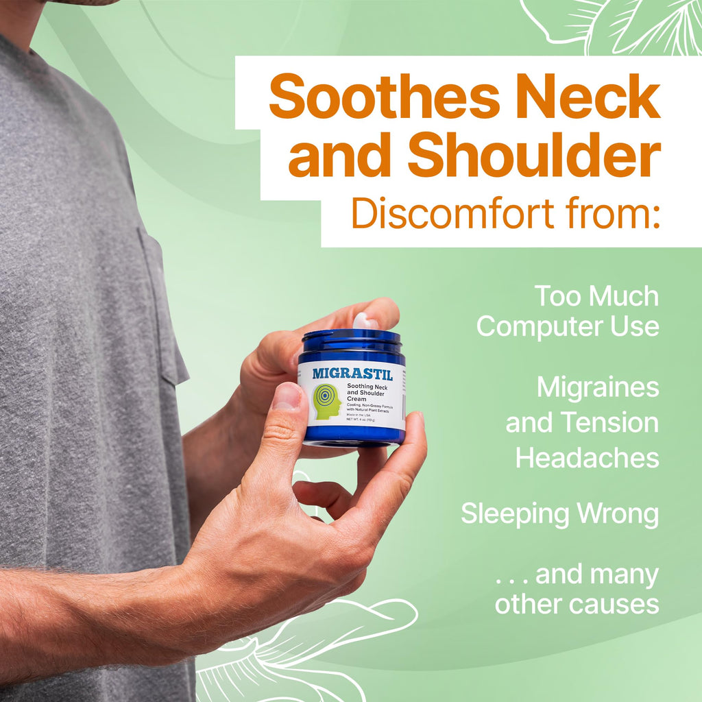 Basic Vigor Migrastil Neck & Shoulder Cream. Cooling Comfort for Migraines, Tech Neck & Tension. (4 oz.) Made in The USA. Basic VigorBuy Supplements Australia