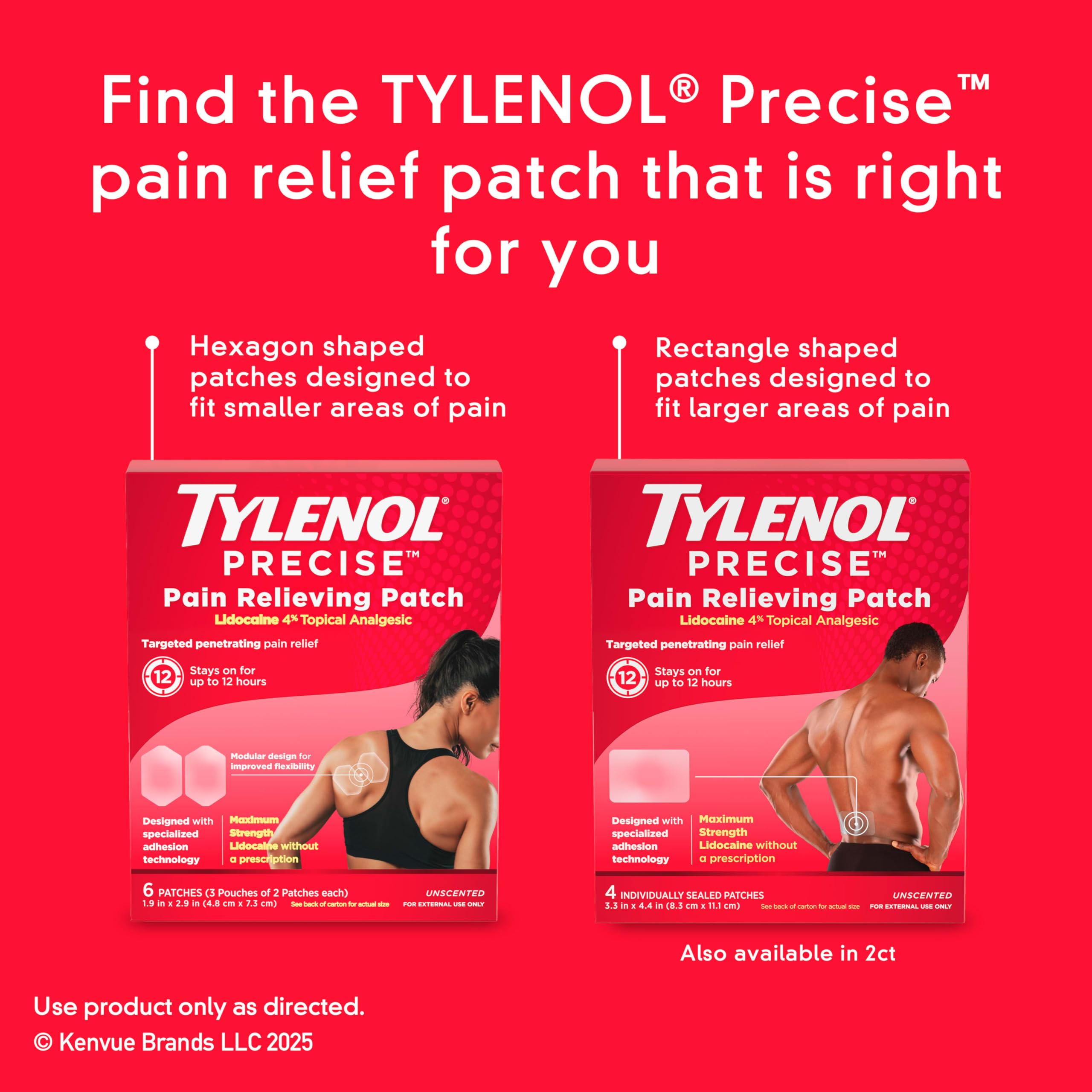 Tylenol Precise Pain Relieving Patches, Topical Analgesic Patches + Maximum OTC Strength Lidocaine Penetrates, Targeted Relief Ideal for Shoulder, Back & Knee Pain, Unscented, 3 x 2 ct TylenolBuy Supplements Australia