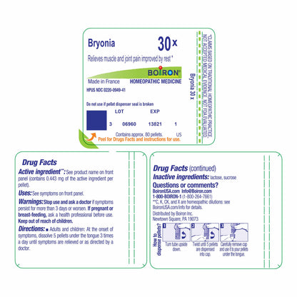 Boiron Bryonia 30X Homeopathic Medicine for Muscle & Joint Pain - 80 Pellets BoironBuy Supplements Australia