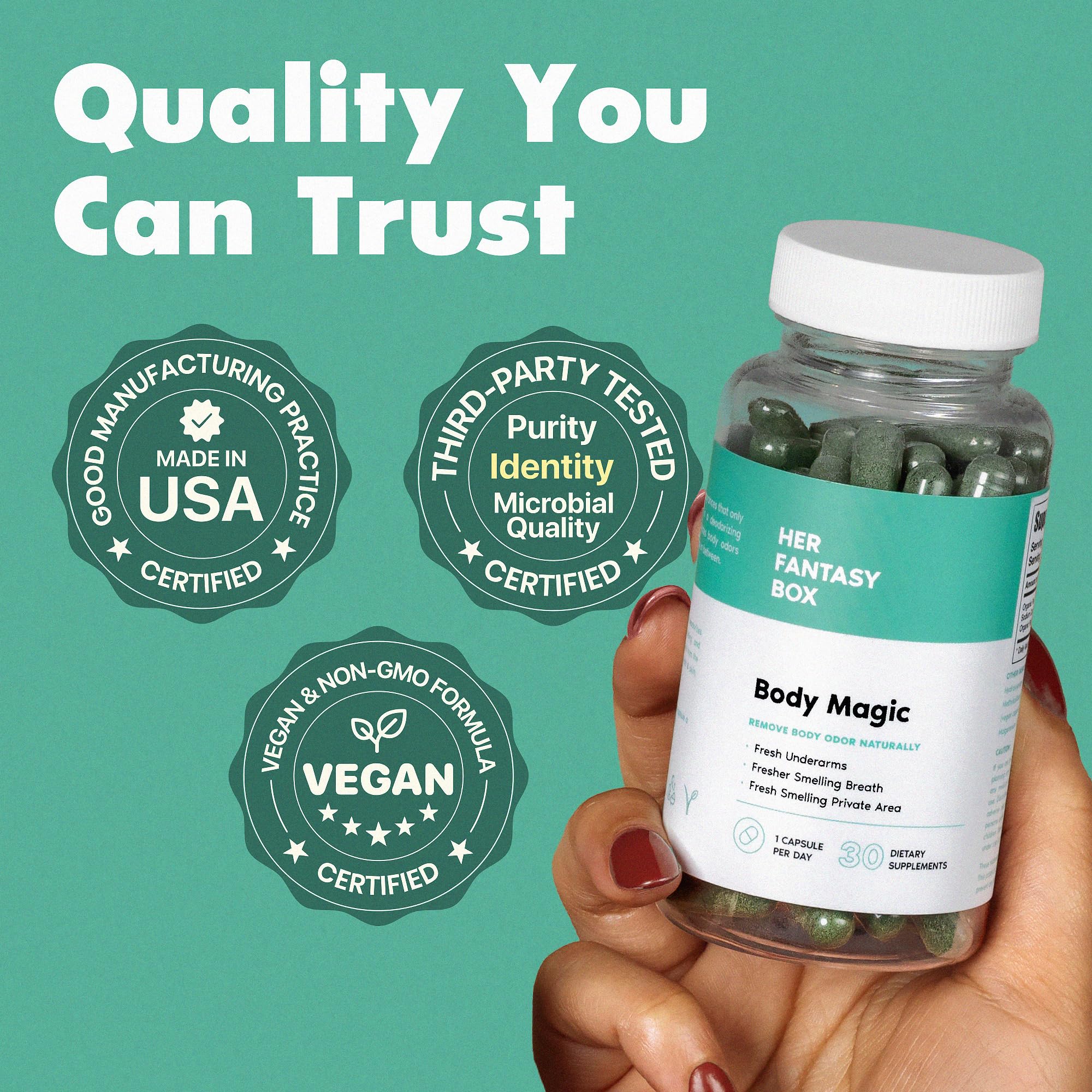 Her Fantasy Box | Body Magic | Chlorophyll Capsules - 30 Vegan Capsules for Detox, Digestion, Gut Health, Skin Support