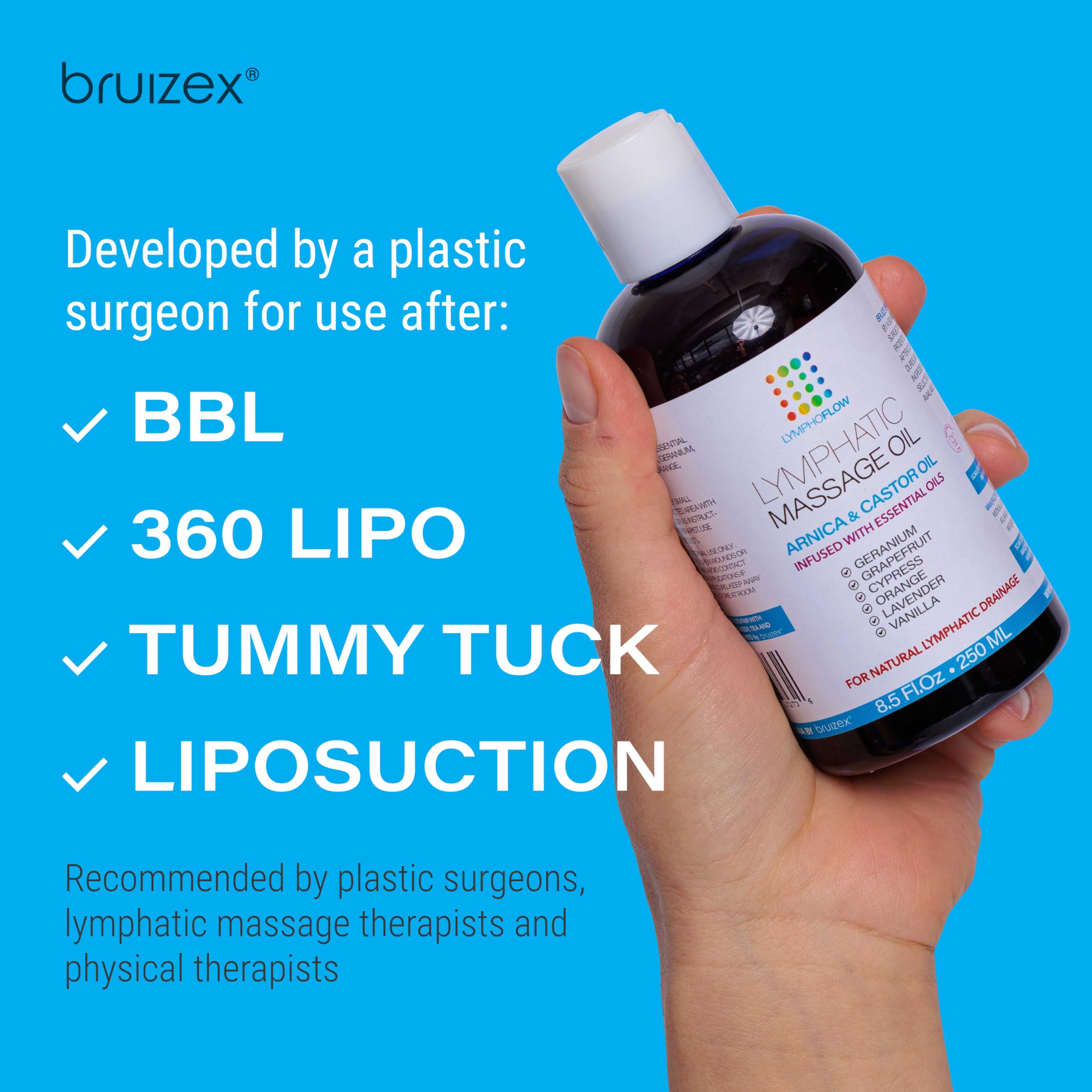 Bruizex Lymphatic Drainage Massage Oil with Arnica & Cold Pressed Castor Oil, Lightweight Non-Greasy Body Massage Oil for Daily Lymphatic Massage, Aftercare Routine, Lightweight Formula - 8.5 Oz Bruizex buy supplements Au