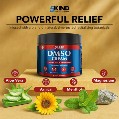 5Kind DMSO Cream for Pain Relief 4 fl oz - 99.9% Pure DMSO Pharmaceutical Grade Cream - Aloe Vera, Magnesium, Arnica & Menthol - Topical Muscle and Joint Pain Relief - Registered NDC - Made in USA 5kind clinical skincareBuy Supplements Australia