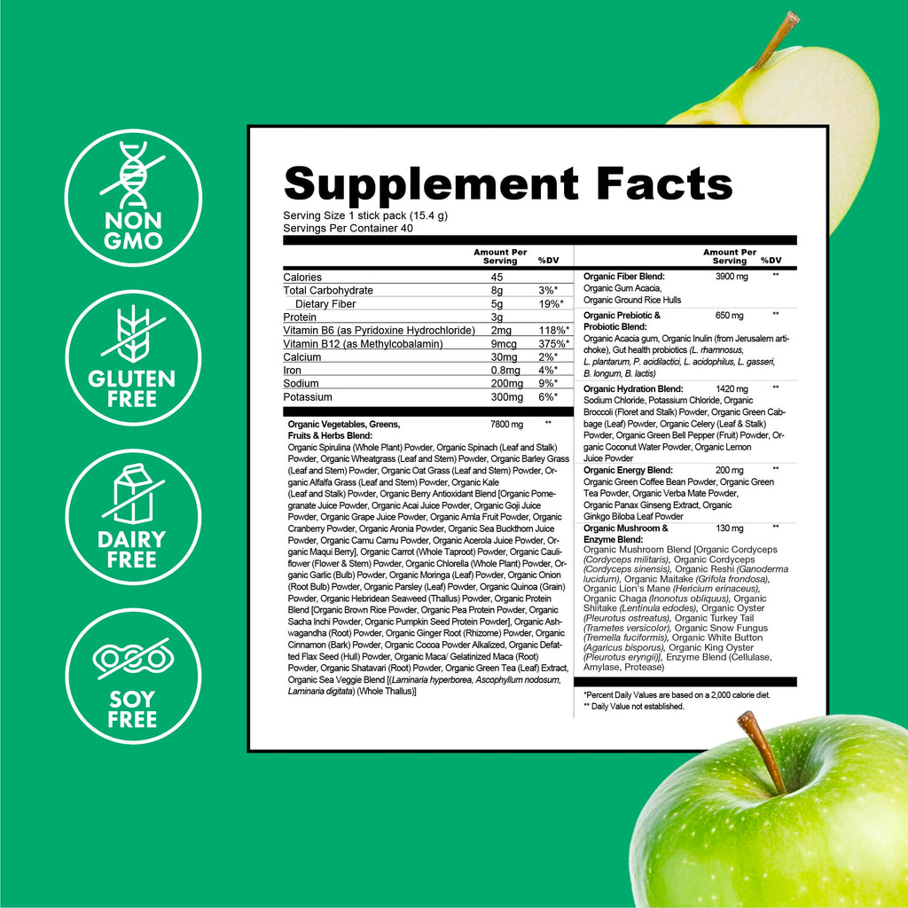 Zena Nutrition Organic Super Greens Energy & Hydration Powder, 70+ Superfoods, 0 Sugar, 5G Fiber, Spirulina, Chlorella, Prebiotics/Probiotics, Natural Caffeine + Electrolytes, 40 Drink Mix Packets Zena NutritionBuy Supplements Australia