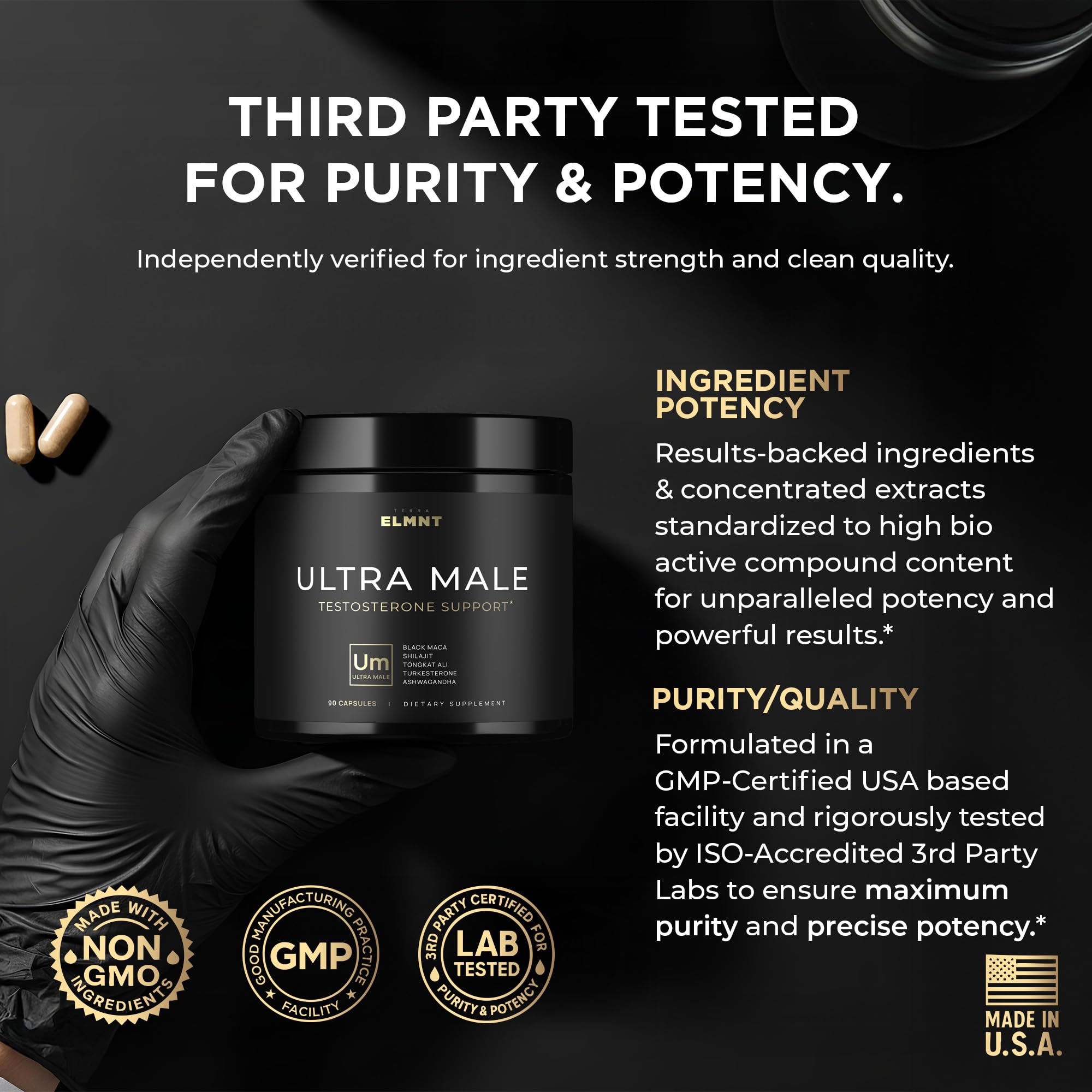 ULTRA MALE® Premium for Men w. 100:1 Shilajit, 40:1 Black Maca, Ashwagandha 25%, Tongkat Ali 10% - Clinical Strength Male Enhancing Supplement for Men Health Libido+