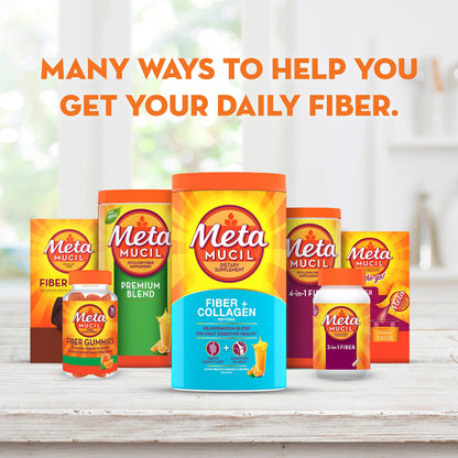 Metamucil Daily Fiber + Collagen, Psyllium Husk Powder, Plant Based Fiber Supplement, Sugar-Free with Stevia, 3-in-1 Fiber Supplement
