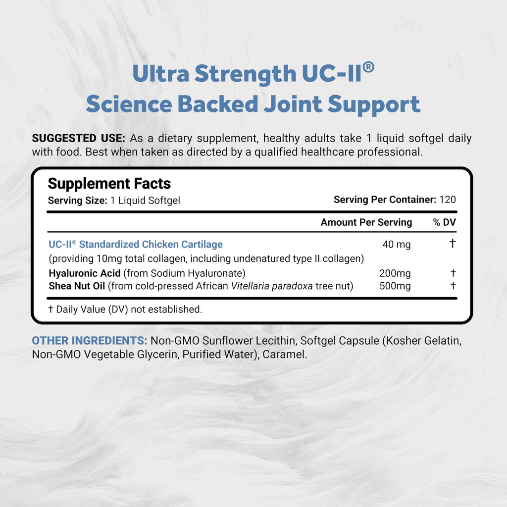 Naturalis UC-II 40 mg with Hyaluronic Acid and Shea Nut Oil | Enhanced Undenatured Type II Collagen for Better Joint Health, Mobility & Flexibility | Gluten-Free & Non-GMO | 120 Softgels Naturalis buy supplements Au