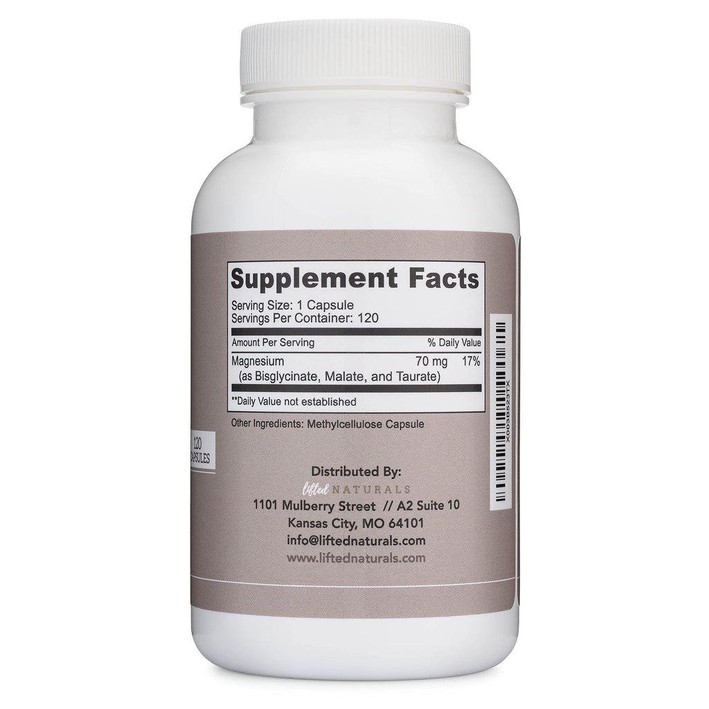 Magnesium Complex - Lifted Naturals Magnesium Supplement w/Bisglycinate, Malate, Taurate - 120 Capsules - Bioavailable Magnesium Formula for Mood, Sleep, Energy Support* Lifted Naturals buy supplements Au