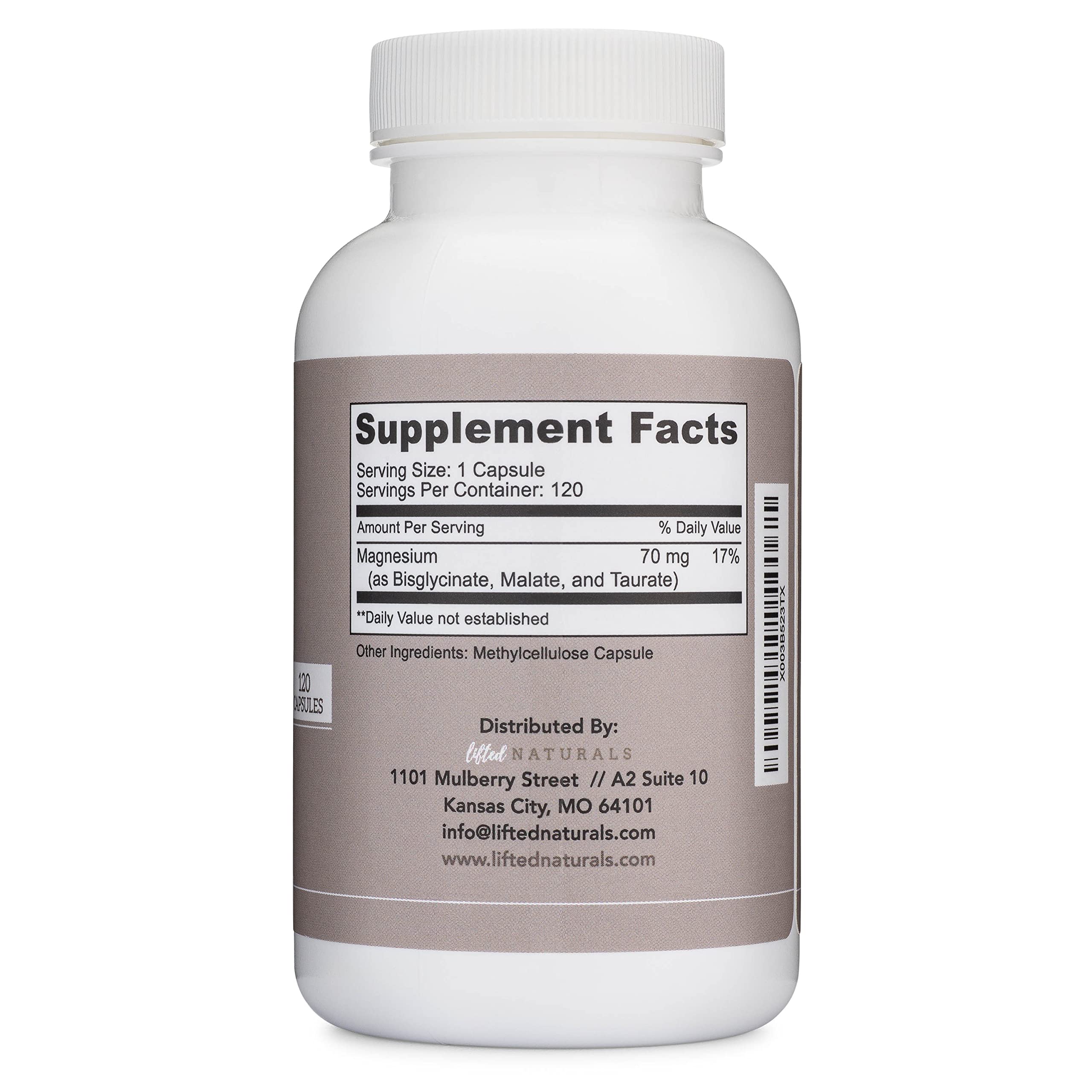 Magnesium Complex - Lifted Naturals Magnesium Supplement w/Bisglycinate, Malate, Taurate - 120 Capsules - Bioavailable Magnesium Formula for Mood, Sleep, Energy Support* Lifted Naturals buy supplements Au