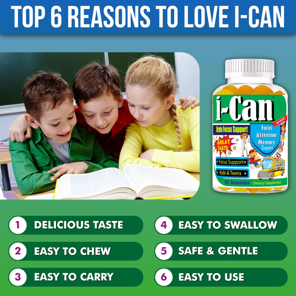 I-Can Focus Gummies for Kids & Teens, Omega 3 Gummies with DHA & EPA, Brain Health, Memory, Attention Support, Teen Brain Focus Vitamins, Non-Fishy Taste, Low Sugar, 60 Count Celebrity LifeStyle ProductBuy Supplements Australia