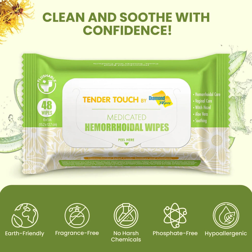 Tender Touch Hemorrhoid Wipes with Witch Hazel and Aloe, Flushable Medicated Wipes for Hemorrhoid and Vaginal Relief - Postpartum-Safe, Fragrance-free, Travel Size, 1 Pack, 48-ct. Diamond WipesBuy Supplements Australia