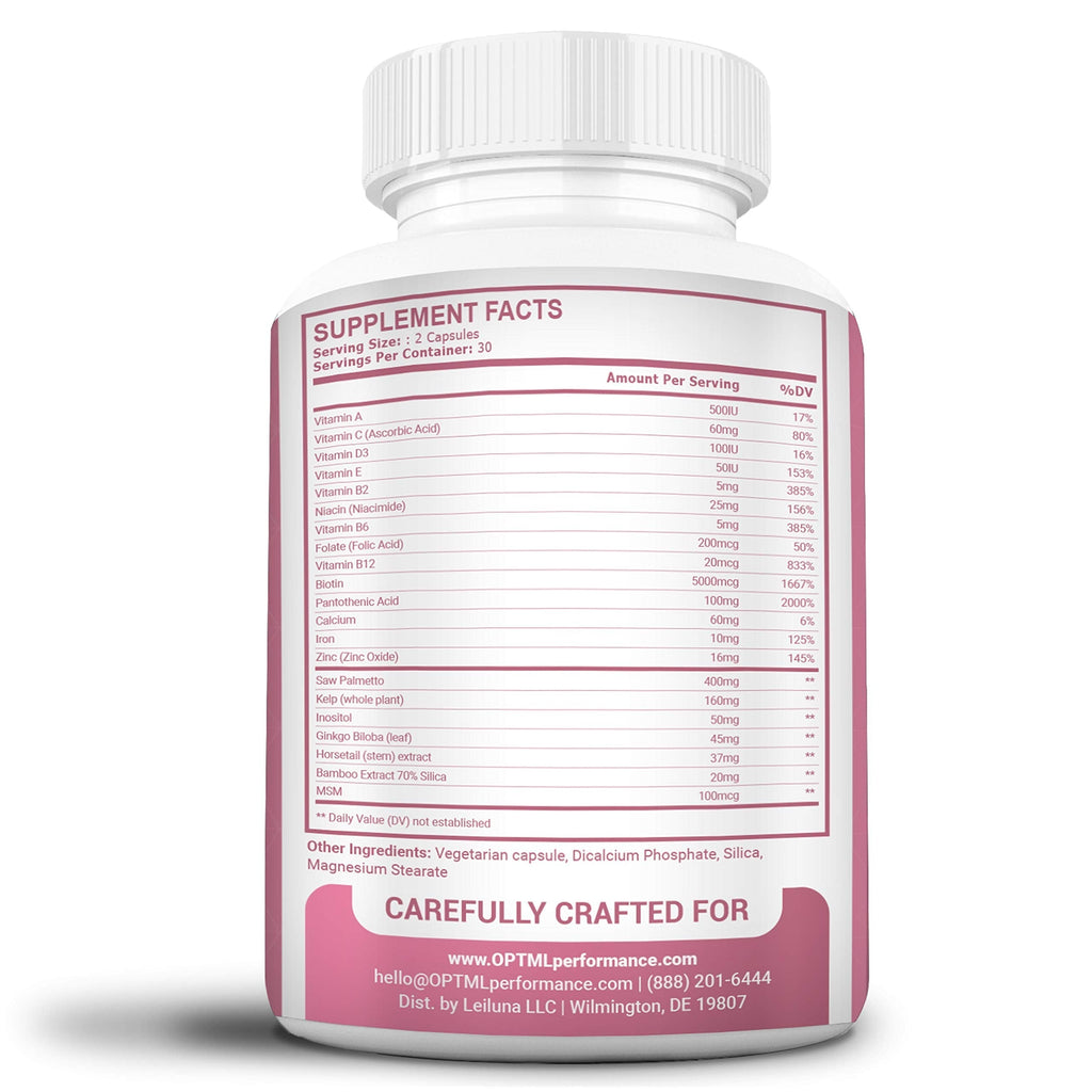 OPTML Hair and Nail Vitamins for Hair Growth and Thickness, Biotin-Infused Hair Pills, Hair Vitamins for Faster Hair Growth and Healthy Nails, for Women and Men, 60 Capsules OPTML buy supplements Au