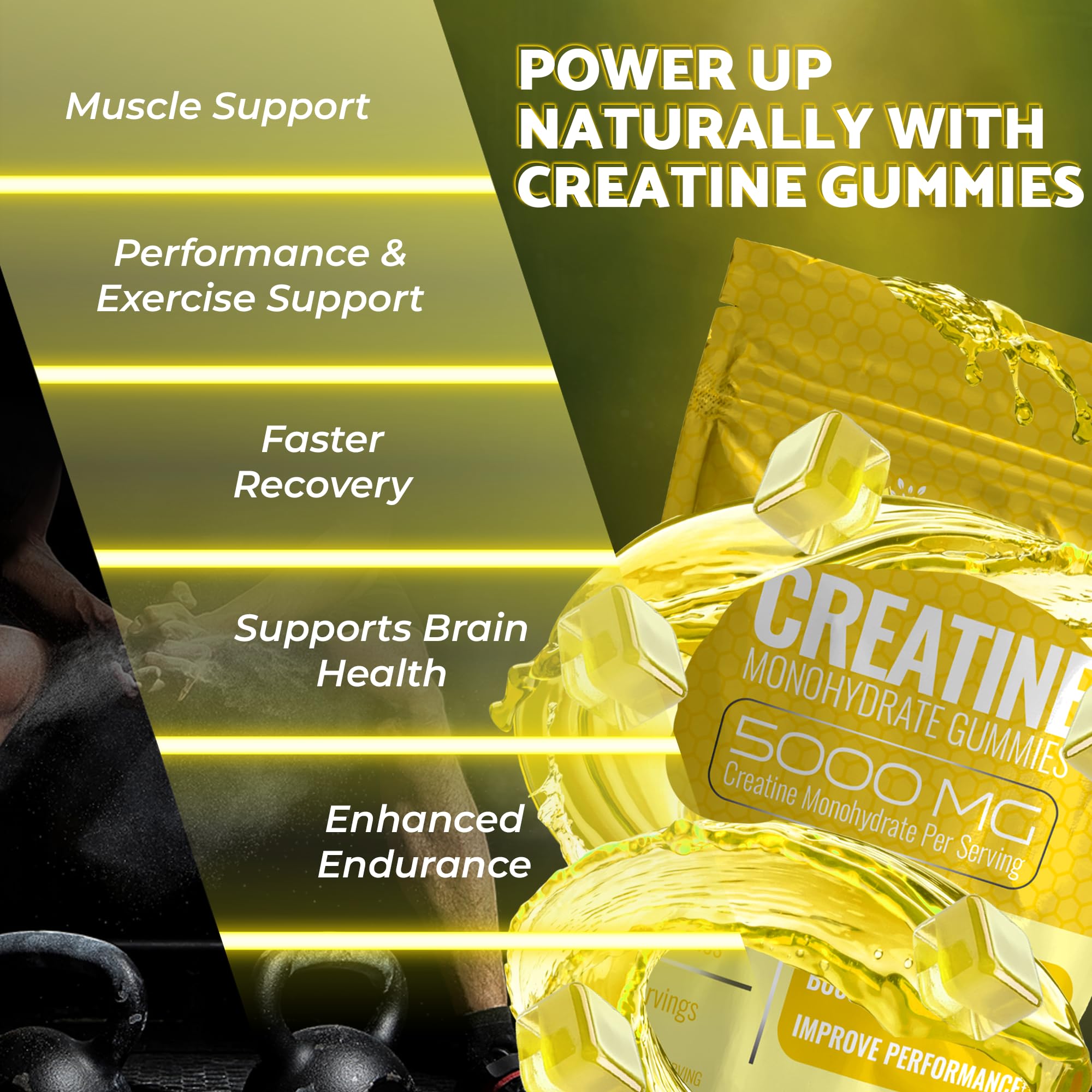 Creatine Gummies 5000mg, 30 Servings Creatine Monohydrate Gummies - Third-Party Tested Creatine for Women, Pineapple Flavor Creatine for Men, Muscle Growth,