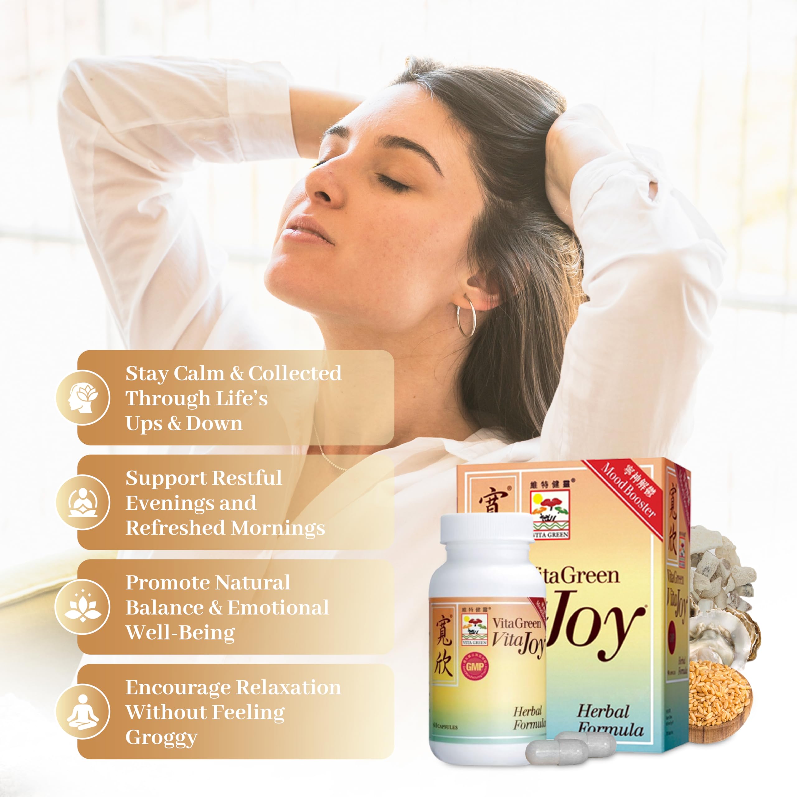 Vita Green Stress Support Supplement - Calm, Balance and Restful Nights - Promotes Relaxation and Emotional Wellness - Natural Formula to Unwind and Stay Centered - 90 Capsules Vita Green buy supplements Au