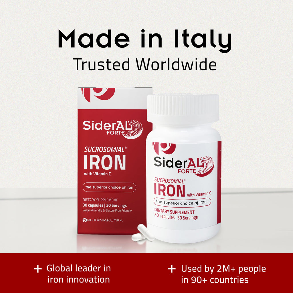 SiderAL Forte Iron Supplement Clinically Proven to Increase Levels Without Side Effects | Sucrosomial High Absorption Gentle Iron Pills for Women and Men | Vitamin C | Anemia & Energy Support | 30 ct PHARMANUTRA buy supplements Au