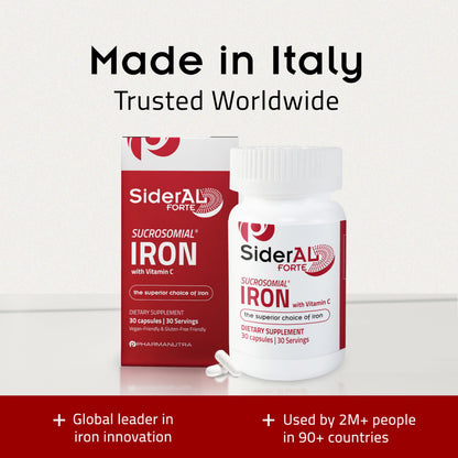 SiderAL Forte Iron Supplement Clinically Proven to Increase Levels Without Side Effects | Sucrosomial High Absorption Gentle Iron Pills for Women and Men | Vitamin C | Anemia & Energy Support | 30 ct PHARMANUTRA buy supplements Au