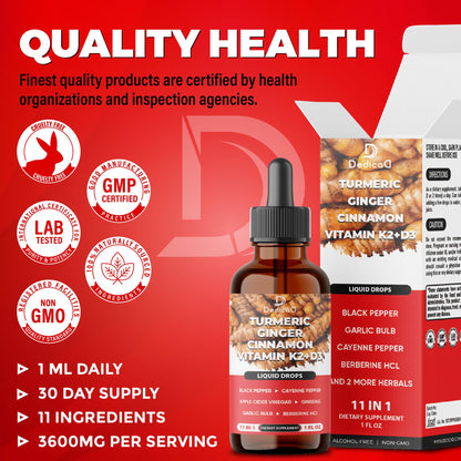 11in1 Liquid Turmeric Supplement – with Ginger, Garlic, Ceylon Cinnamon, Berberine, Ginseng, Apple Cider Vinegar – 1 Fl Oz – 30 Servings DEDICAD buy supplements Au
