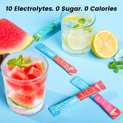 24 Sticks Electrolytes Powder Packets 7 Flavors Sugar Free Hydration Packets Liquid Daily IV Drink Mix, Low Sodium, Lemon Lime, Watermelon, Strawberry, Grape
