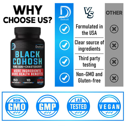 DEDICAD 12in1 Black Cohosh 5-Month Supply for Menopause Support Supplement with Dong Quai, Chasteberry, Red Raspberry, Licorice, Wild Yam & More - 150 Capsules DEDICAD buy supplements Au