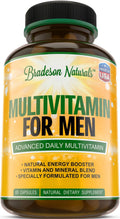 Bradeson Naturals Men's Multivitamin Supplement for Energy, Focus and Performance. Mens Vitamins A, C, D, E & B12, Zinc, Calcium, Magnesium & More. Multi Vitamin 60 Capsules Made in The USA Bradeson NaturalsBuy Supplements Australia