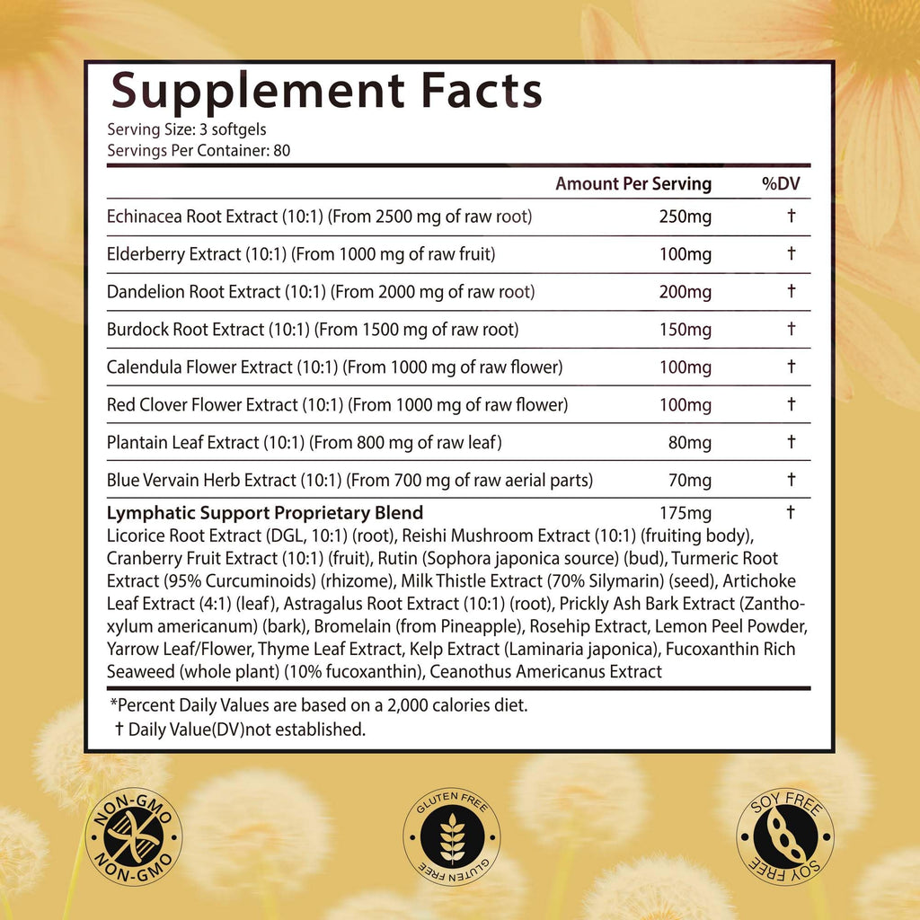 VerdiGusto 10,675mg Lymphatic Supplement | 25-in-1 Blend with Echinacea, Elderberry, Dandelion | 240 Softgels, 80 Day Supply | Lymph System Support | Soy Free, Non-GMO, Gluten Free VerdiGusto buy supplements Au