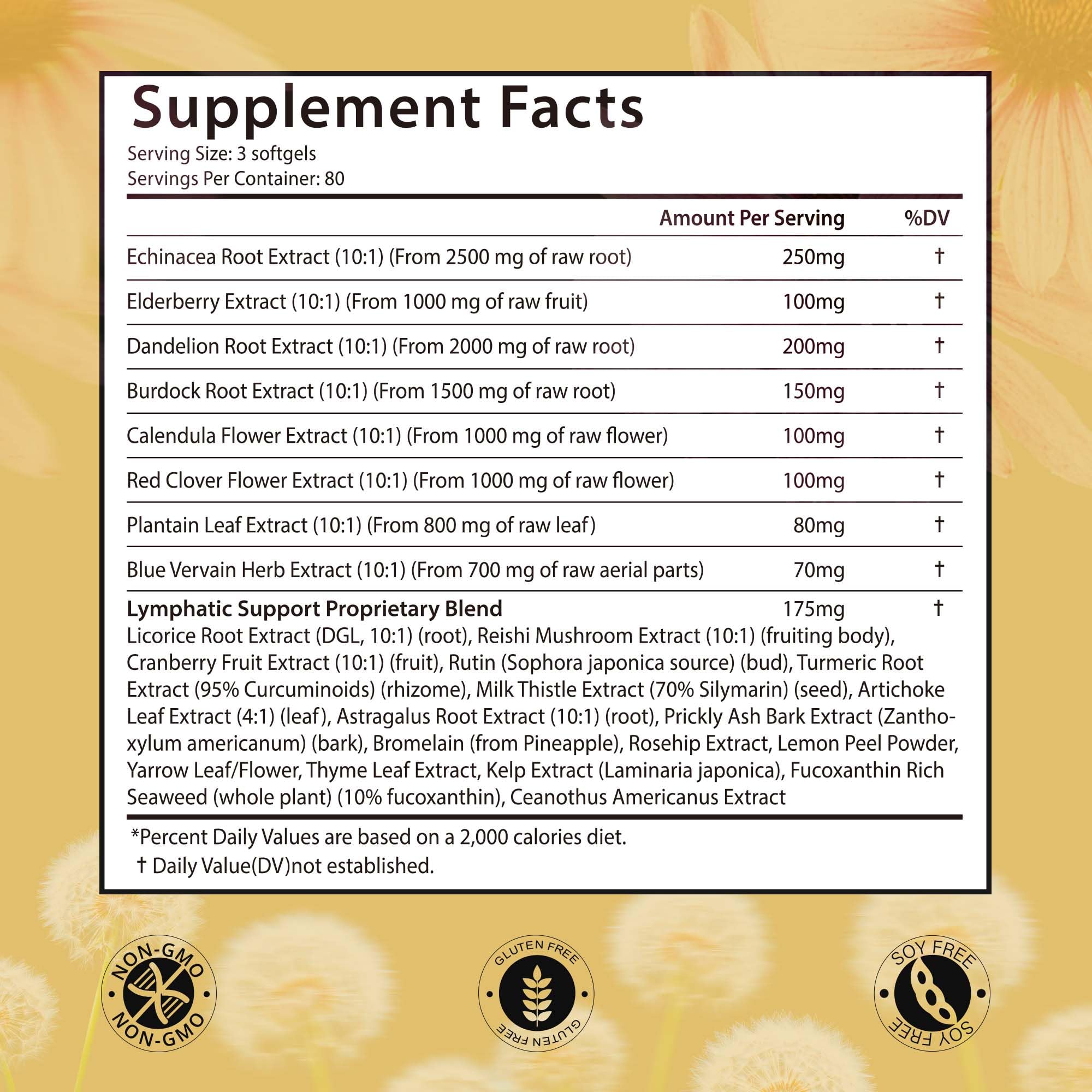 VerdiGusto 10,675mg Lymphatic Supplement | 25-in-1 Blend with Echinacea, Elderberry, Dandelion | 240 Softgels, 80 Day Supply | Lymph System Support | Soy Free, Non-GMO, Gluten Free VerdiGusto buy supplements Au