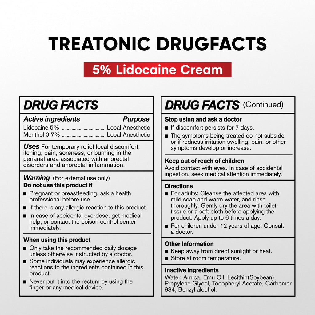 Treatonic 5% Lidocaine Numbing Cream: Lidocaine Cream for Pain Relief, Itching, Burning, Soreness, Hemorrhoid - Maximum Strength Topical Numb Cream - Fast Acting & Long Lasting Numbing Cream- 2.1 oz TreatonicBuy Supplements Australia