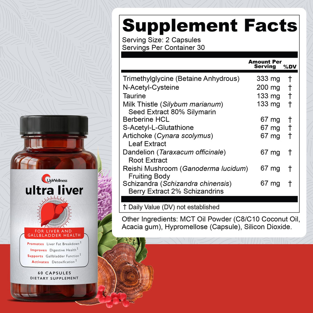 UpWellness Ultra Liver Supplement for Liver Support and Gallbladder Support - Powered by TMG, NAC Milk Thistle, and More