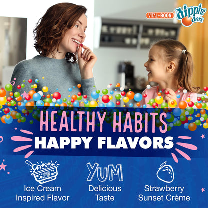 Dippin Dots - Melatonin Gummies for Kids & Adults (60 Days Supply) Strawberry Sunset Creme Flavor | 2.5mg Per Kids Melatonin Supplement for Faster,