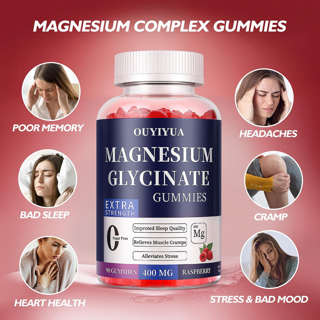 Magnesium Glycinate 400mg Gummies, Sugar Free Magnesium Gummies with Vitamins D, B6 for Sleep Support,