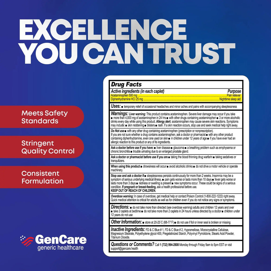 GenCare Extra Strength Acetaminophen PM 500 mg (375 Tablets) | Ultimate Pain Relief & Sleep Support for Adults | Quick Acting & Non Habit Forming Headache Relief | Eases Aches & Joint Discomfort GenCareBuy Supplements Australia