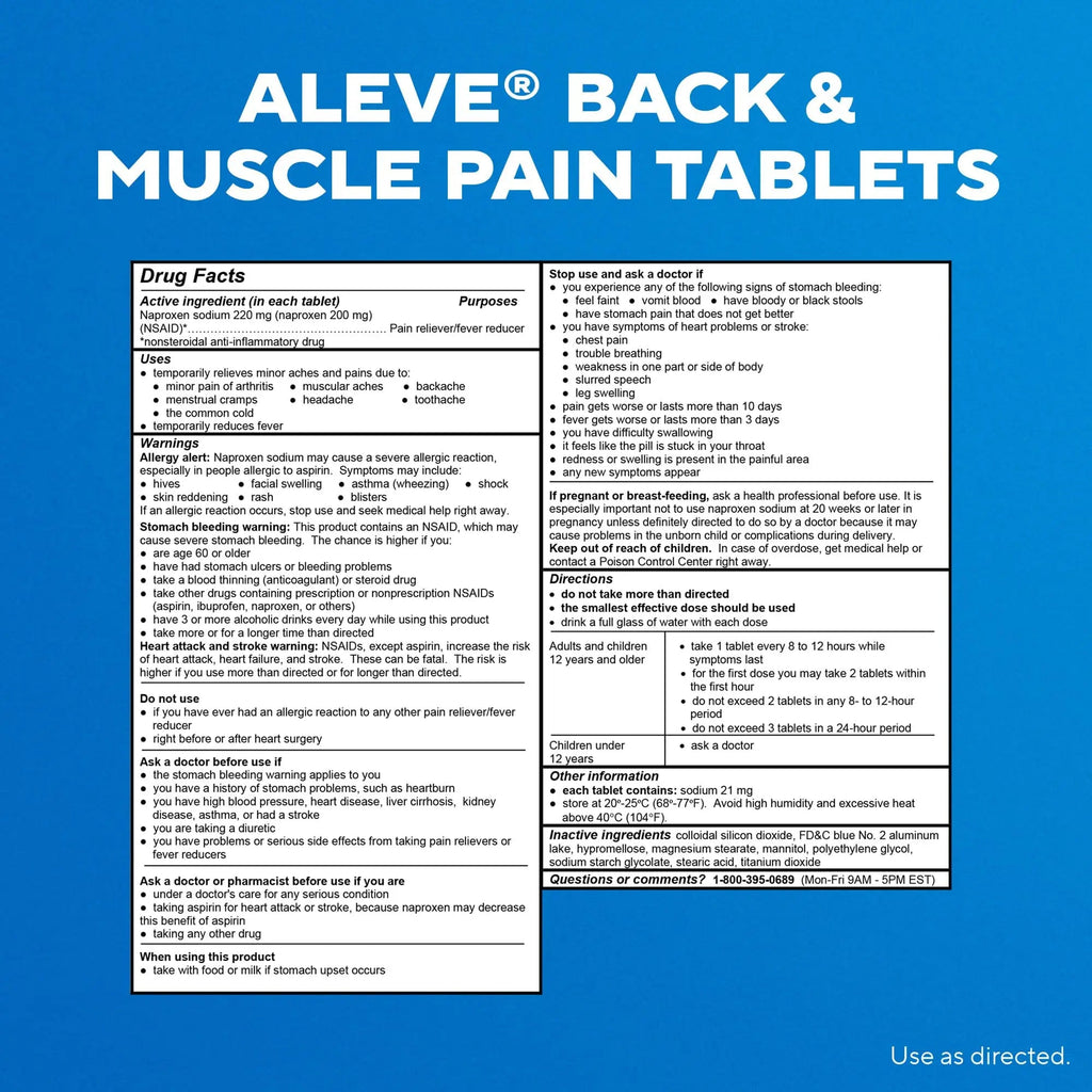 Aleve Back & Muscle Pain Relief Naproxen Sodium Tablets, Pain Reliever & Fever Reducer, Medicine for Body , 250 Count AleveBuy Supplements Australia