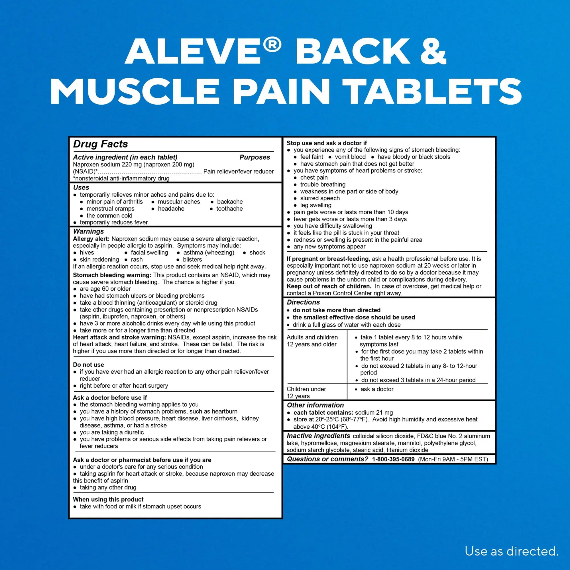 Aleve Back & Muscle Pain Relief Naproxen Sodium Tablets, Pain Reliever & Fever Reducer, Medicine for Body , 250 Count AleveBuy Supplements Australia
