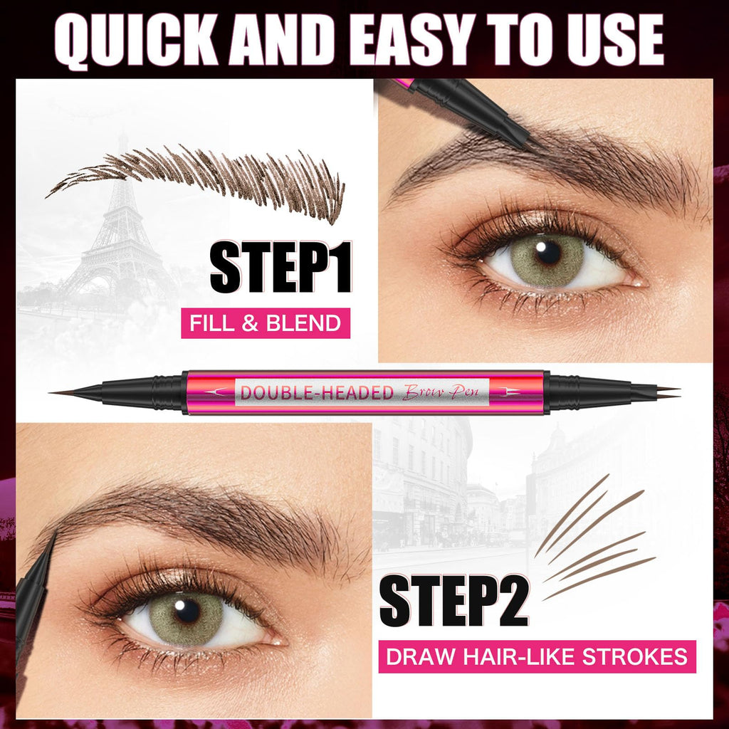 YuLinLon Double-Headed Brow Pen, Ultra-Precise Hair-Like Strokes, Long-Lasting Waterproof Makeup, Available in 5 Natural Shades (3#Dark Brown) YulinlonBuy Supplements Australia