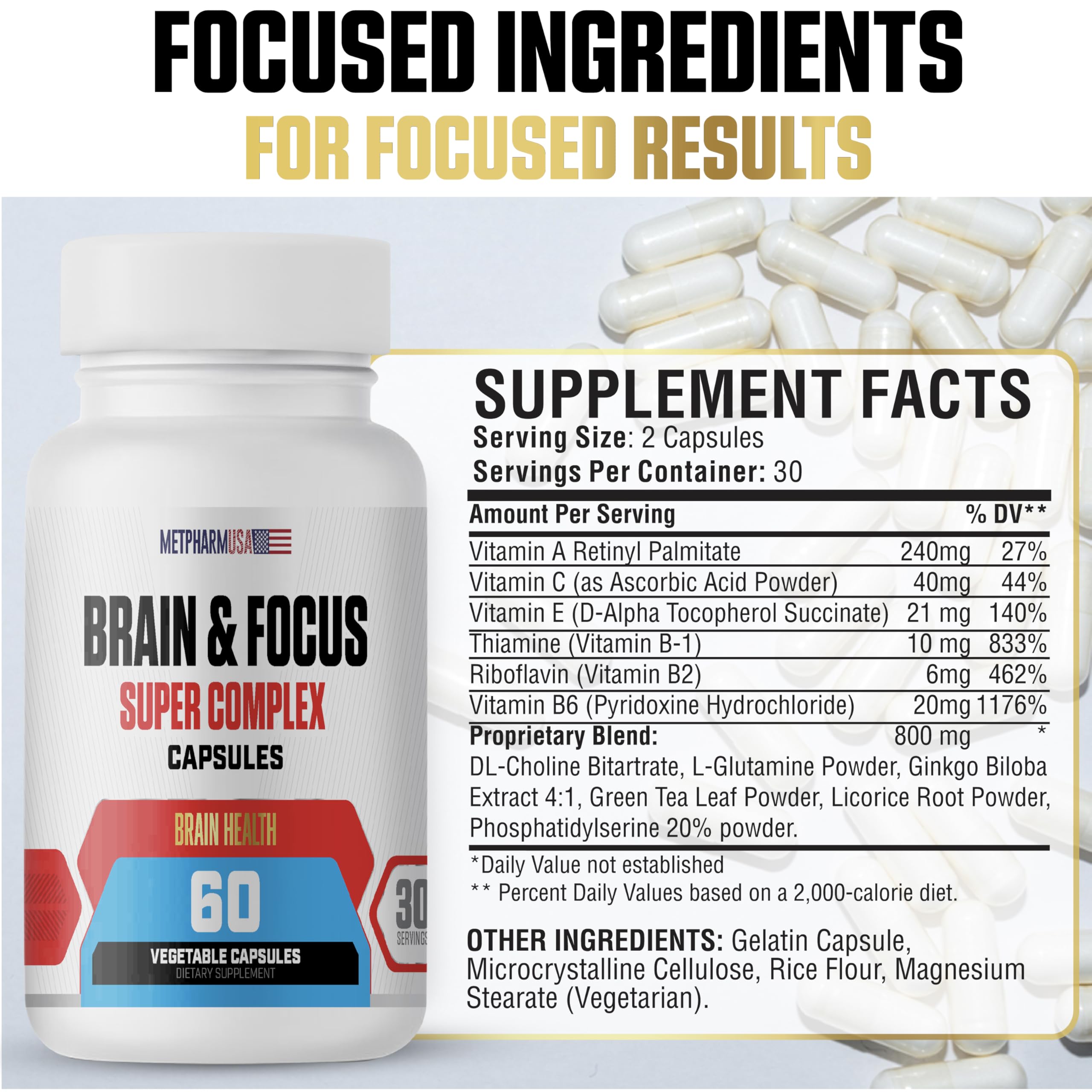 MetpharmUSA Brain & Focus Nootropic Super Complex Supplement for Brain Support and Performance, Improved Focus Memory and Mental Performance MetpharmUSABuy Supplements Australia