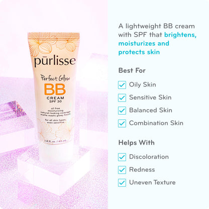 pūrlisse Perfect Glow BB Cream with SPF 30 - Matte Meets Dewy Finish - Enriched with Goji & Hawthorn Berry to Help Improve Skin Texture & Radiance - Medium Golden (1.4 oz) pūrlisseBuy Supplements Australia