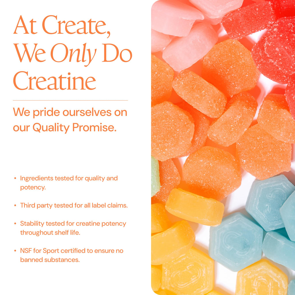 Create Creatine Gummies for Men & Women – NSF Certified, Made with Creapure Creatine Monohydrate, Great Tasting, Anti-Melting Formula, 30ct Standup Pouch, 90 Gummies (Variety Pack)