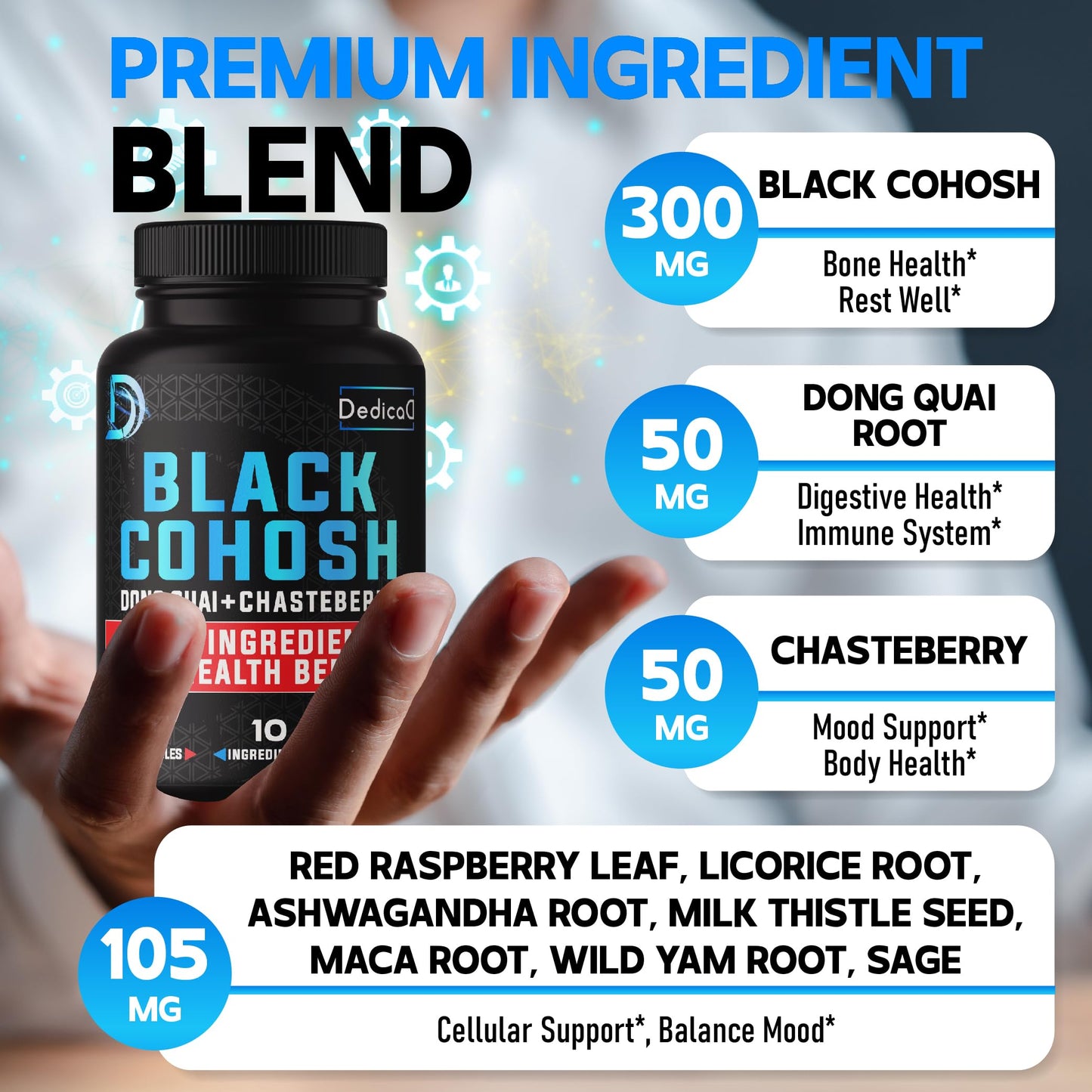 DEDICAD 12in1 Black Cohosh 5-Month Supply for Menopause Support Supplement with Dong Quai, Chasteberry, Red Raspberry, Licorice, Wild Yam & More - 150 Capsules DEDICAD buy supplements Au