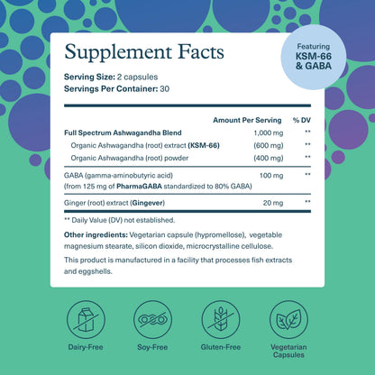 Youtheory Ashwagandha + GABA - Adaptogenic Blend with Organic KSM-66 & Ginger - Aids Stress Relief & Mood* - Supports Energy Levels