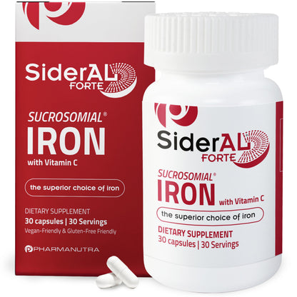 SiderAL Forte Iron Supplement Clinically Proven to Increase Levels Without Side Effects | Sucrosomial High Absorption Gentle Iron Pills for Women and Men | Vitamin C | Anemia & Energy Support | 30 ct PHARMANUTRA buy supplements Au