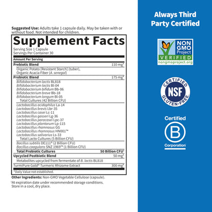 Garden of Life Dr Formulated Sport Probiotics Digestive Supplement, Organic Prebiotics for Women & Men Athletes, Clinically Studied Turmeric Curcumin