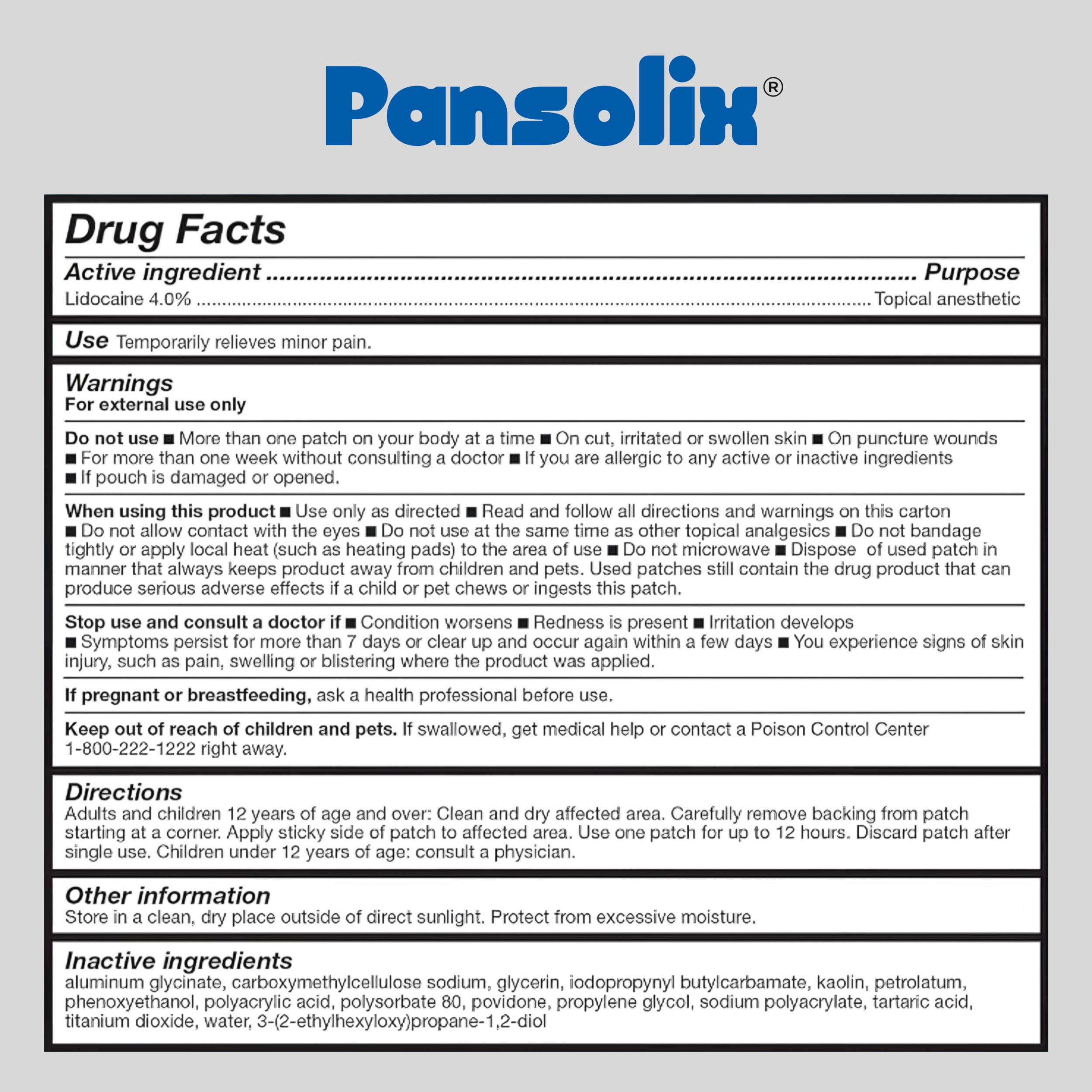 Pansolix Lidocaine Pain Relief Patches 4% | Topical Analgesic Patch | 10 x 14 cm | Skin Tone | Pack of 30 PansolixBuy Supplements Australia