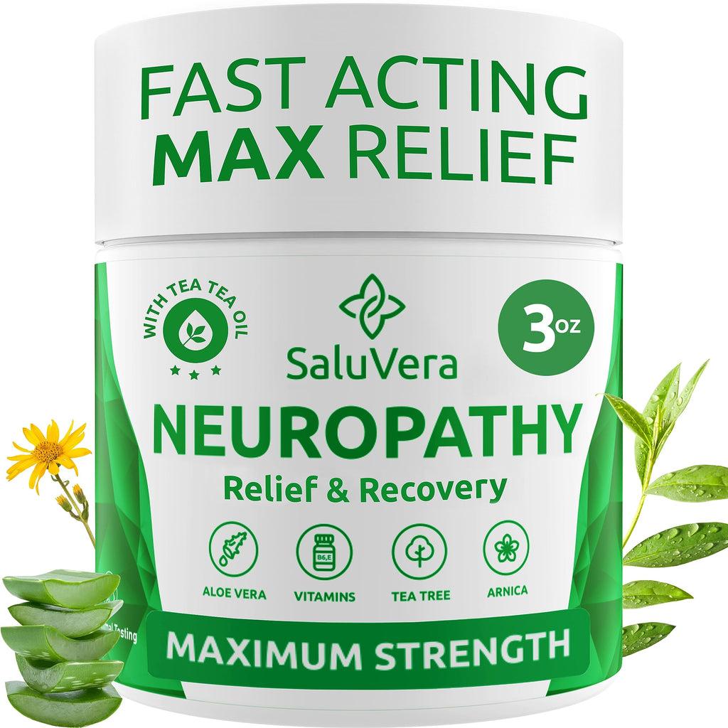 SaluVera Neuropathy Pain Relief Cream - Maximum Strength Nerve Pain Reliever for Foot, Toes, Hands, Legs with Aloe Vera, Arnica, MSM Vitamin B6, and Menthol for Fast-Acting Relief 3oz SaluVeraBuy Supplements Australia
