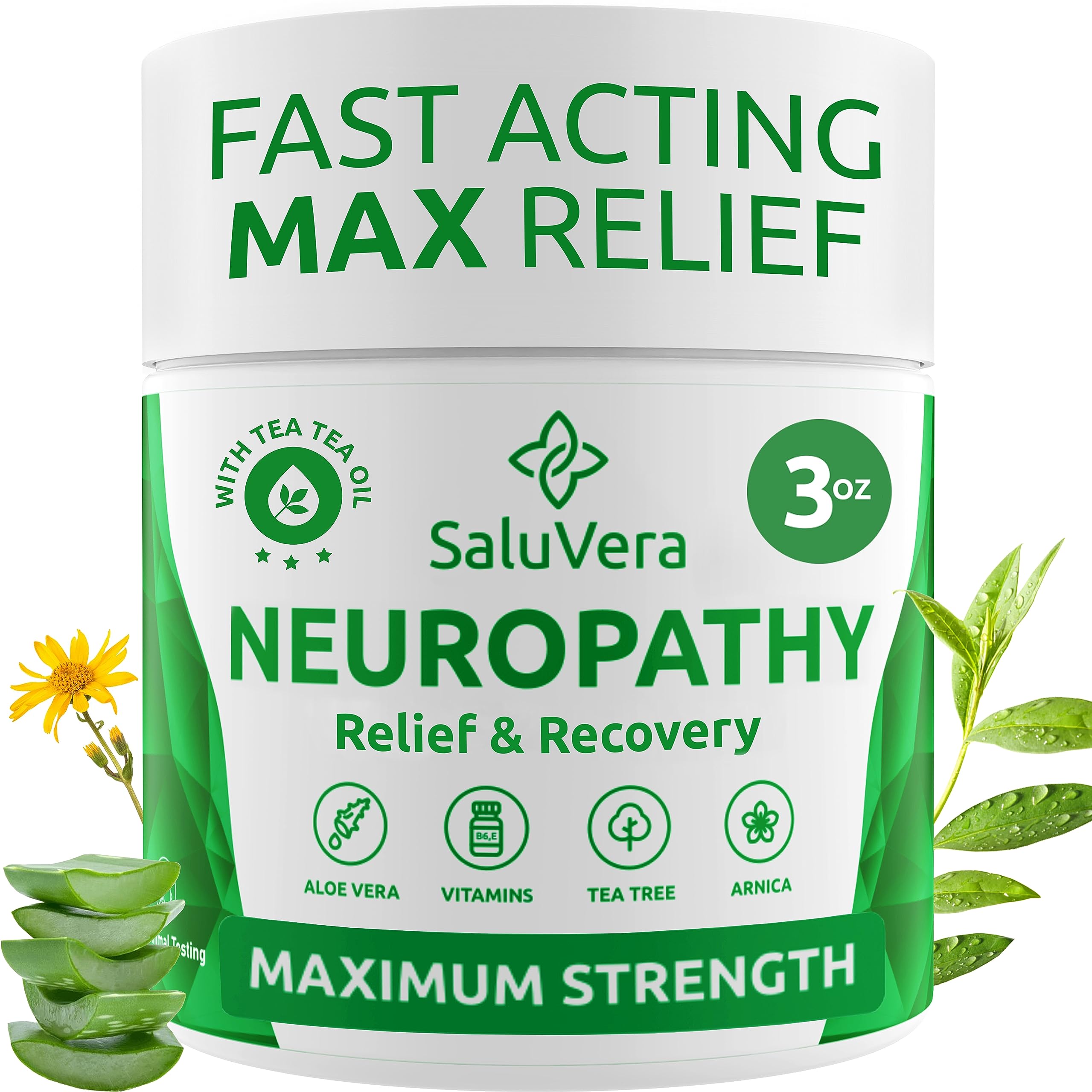 SaluVera Neuropathy Pain Relief Cream - Maximum Strength Nerve Pain Reliever for Foot, Toes, Hands, Legs with Aloe Vera, Arnica, MSM Vitamin B6, and Menthol for Fast-Acting Relief 3oz SaluVeraBuy Supplements Australia
