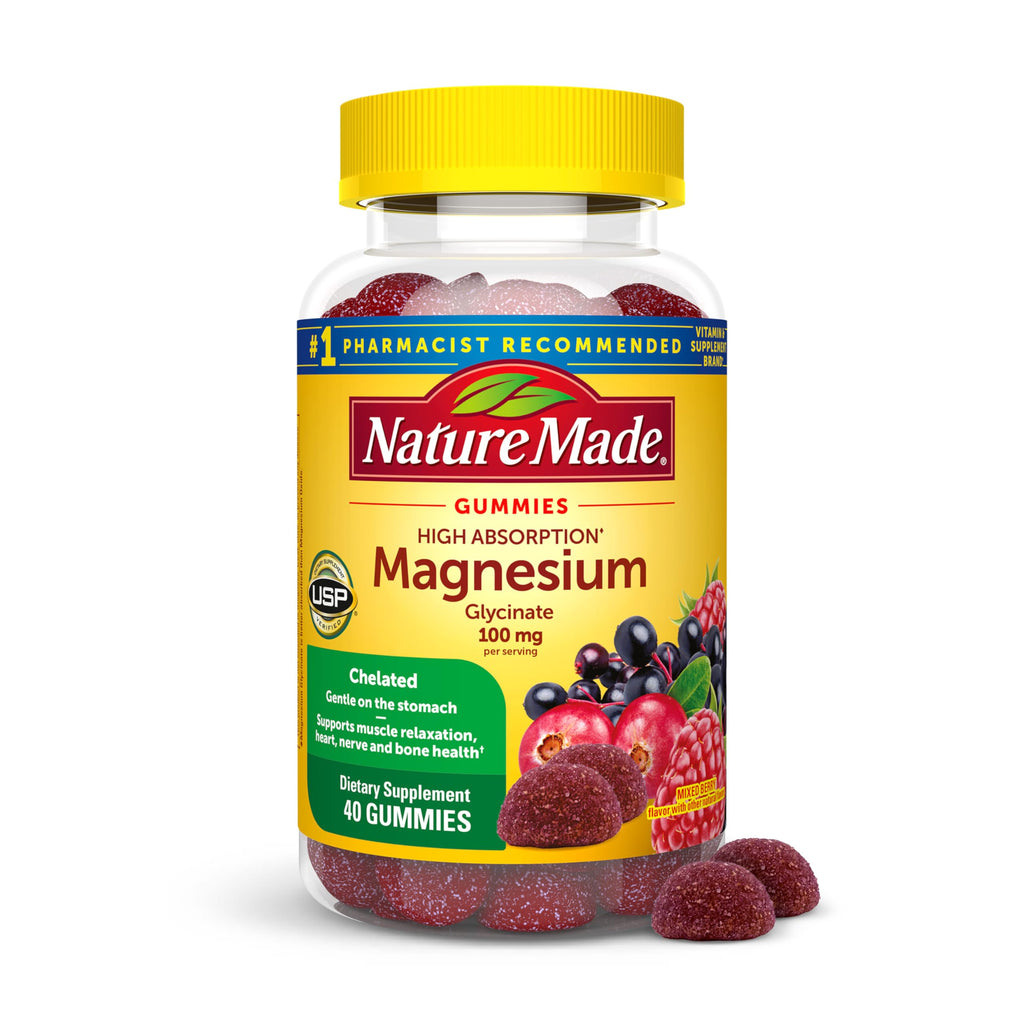 Nature Made High Absorption Magnesium Glycinate Gummies 100 mg per Serving, Muscle, Nerve, Bone and Heart Support, Magnesium Supplement, 40 Magnesium Gummies, 20 Day Supply Nature MadeBuy Supplements Australia