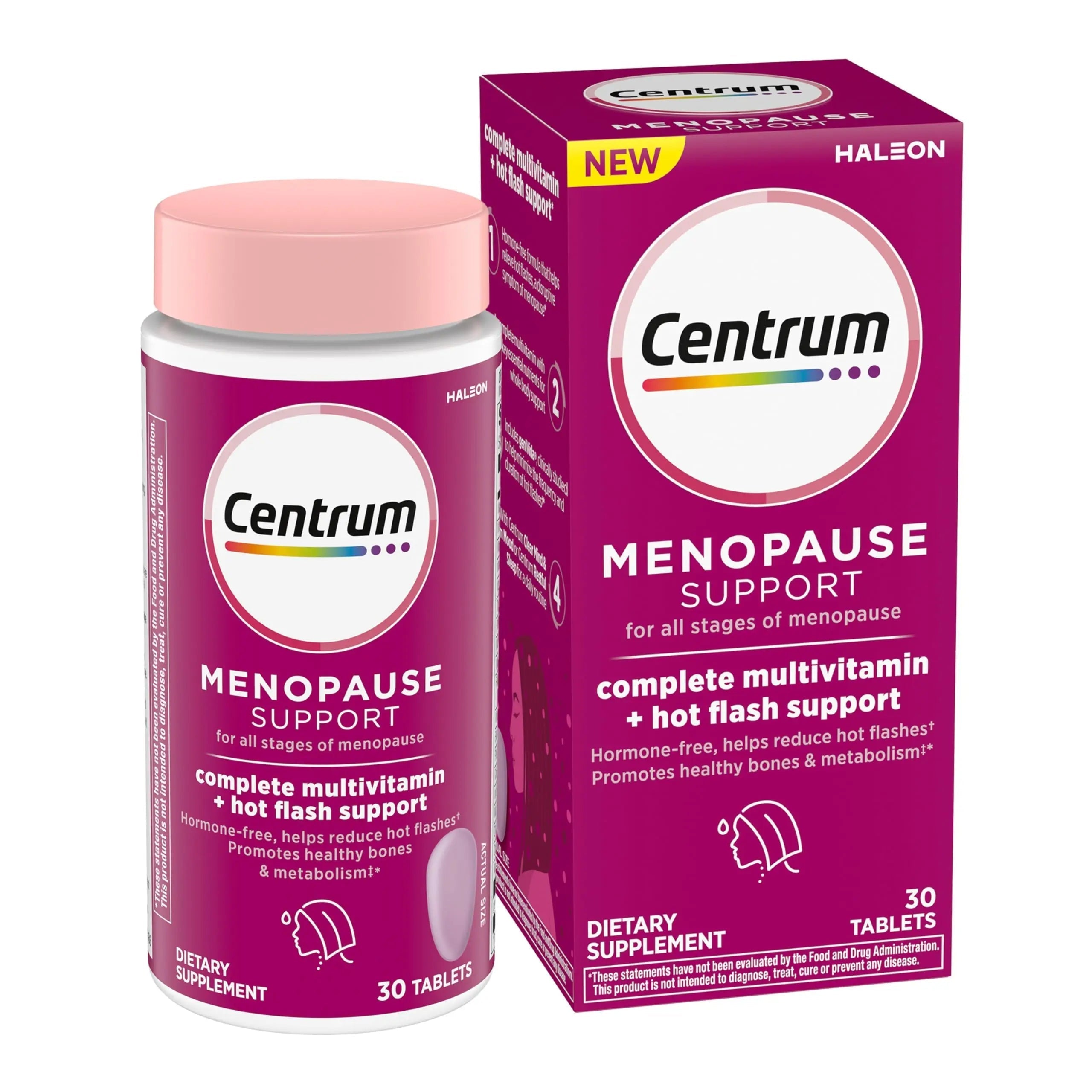 Centrum Complete Multivitamin Supplement + Hot Flash Support Menopause Support Tablets, with Clinically Studied geniVida, 30 Count Centrum