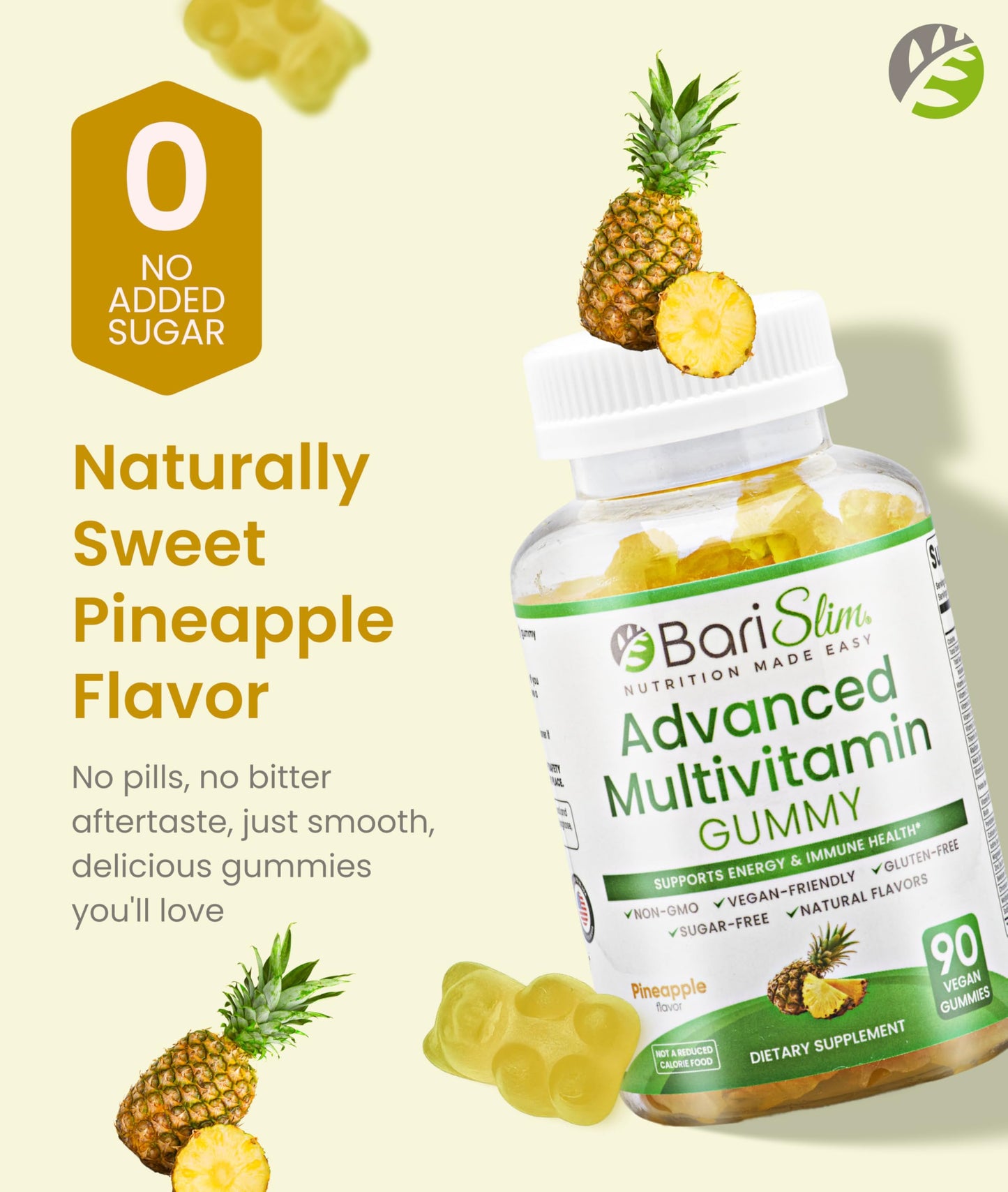 BariSlim Advanced Bariatric Multivitamin Gummies - Specially Formulated Bariatric Vitamins for Patients After Weight Loss Surgery - Supports Energy & Immune Health | Pineapple (90 Vegan Gummies) BariSlim buy supplements Au